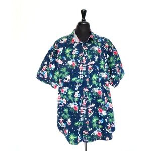 Free Planet Button Front Shirt Christmas Hawaiian Santa Surfing Cotton Blue 4X